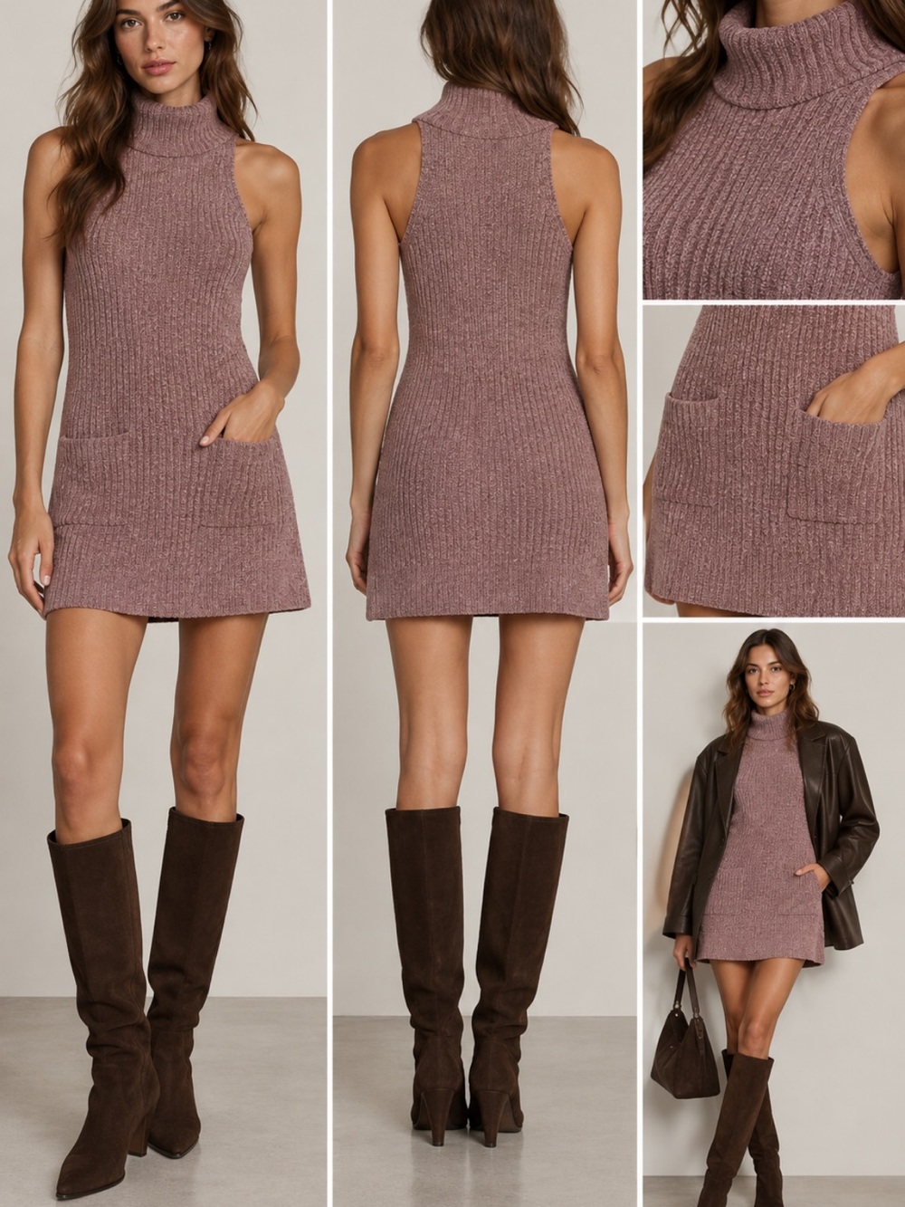 Free People Claude Mini Dress Brandy Wine Sleeveless Turtleneck Size M